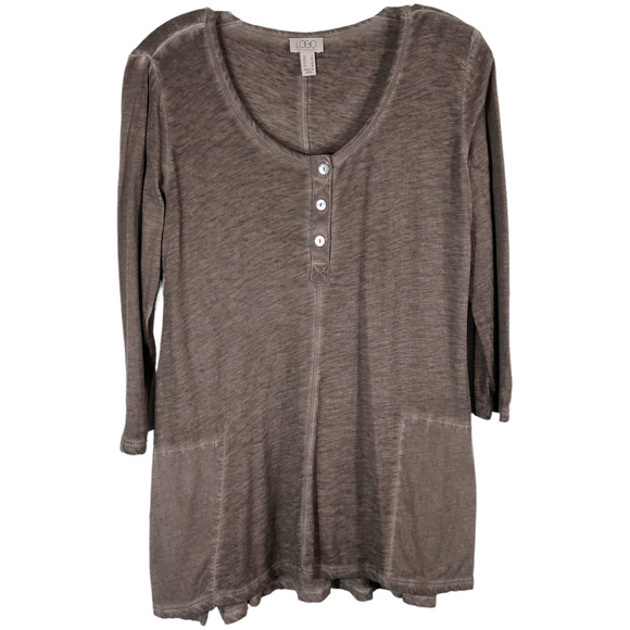 LOGO Lori Goldstein Small Tunic Top Gray Pearl Buttons Pockets‎ Burn Out 169 - Picture 1 of 8